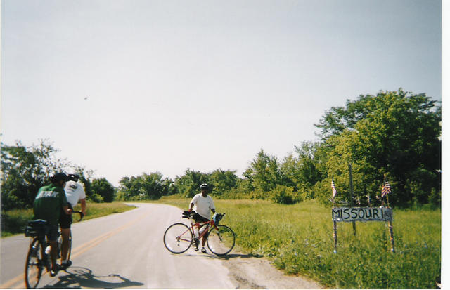 Myrtle at the Missouri line BAK 2003.  I biked across Kansas.