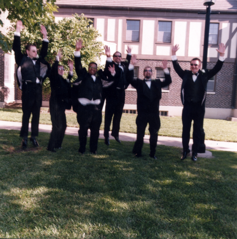 James and Groomsmen Jumping, 2001